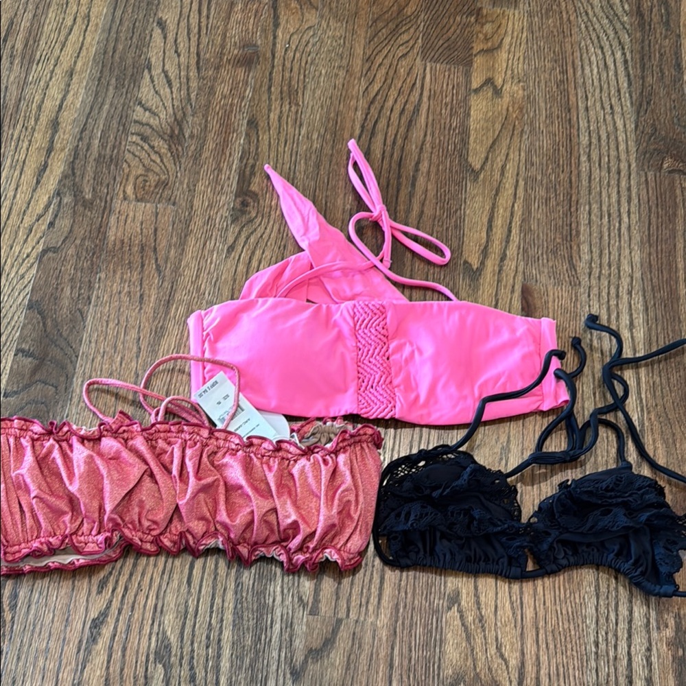 Pink and Black Bikini Tops.  Pq swim small.  Red new